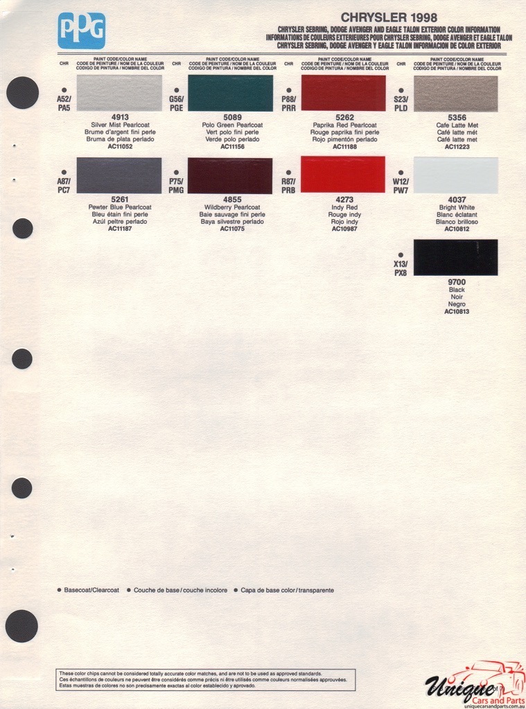 1998 Chrysler Paint Charts PPG 3